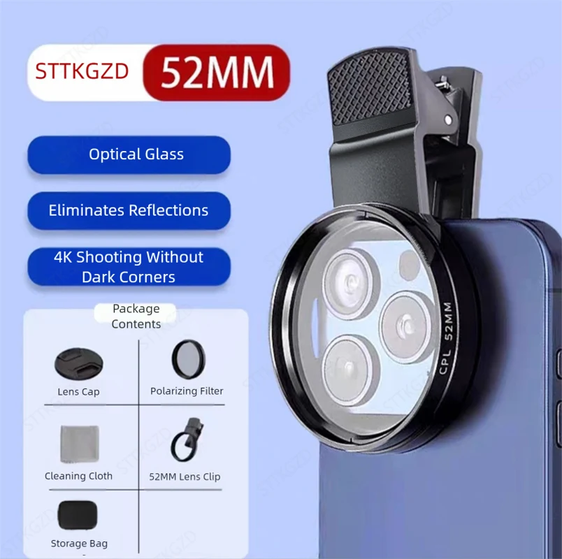 Lens Camera Clip - Filter Lensa Ponsel CPL 52mm, Klip