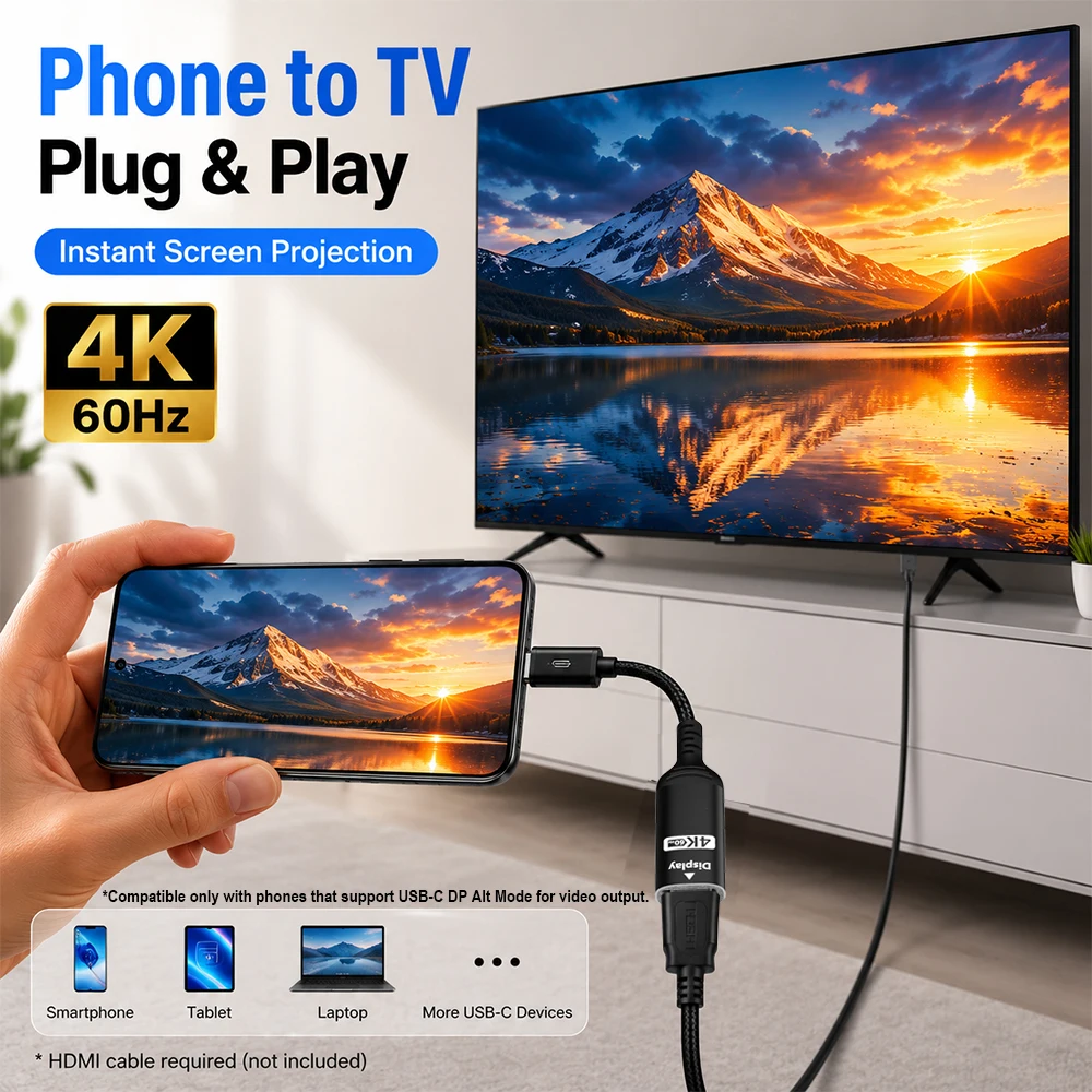 Adaptor USB C ke HDMI 4K@60Hz  - Hdmi Phone Adapter ulasan dan harga