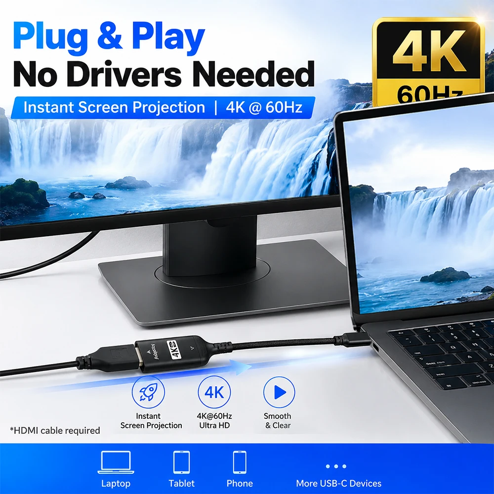 Adaptor USB C ke HDMI 4K@60Hz  - Hdmi Phone Adapter ulasan dan harga