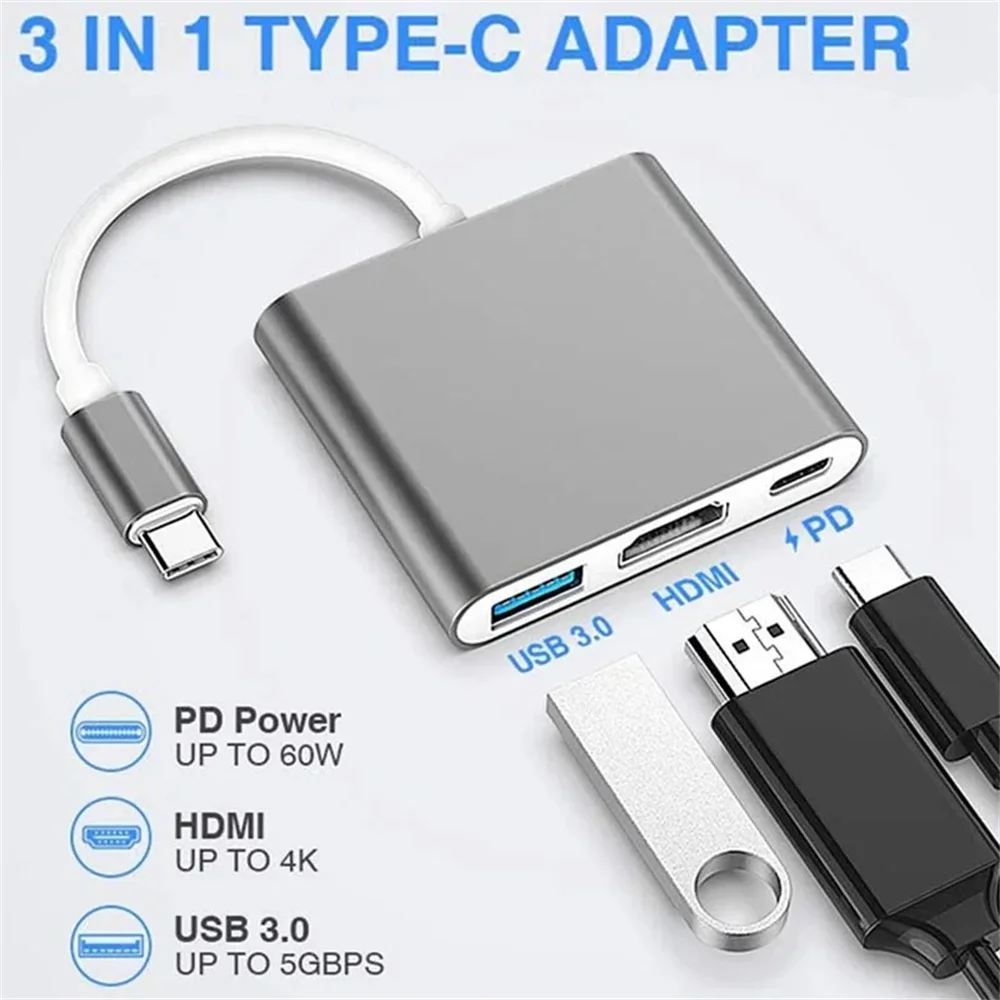USB C HUB 3-in-1 Multiport Ada - Hdmi Phone Adapter ulasan dan harga